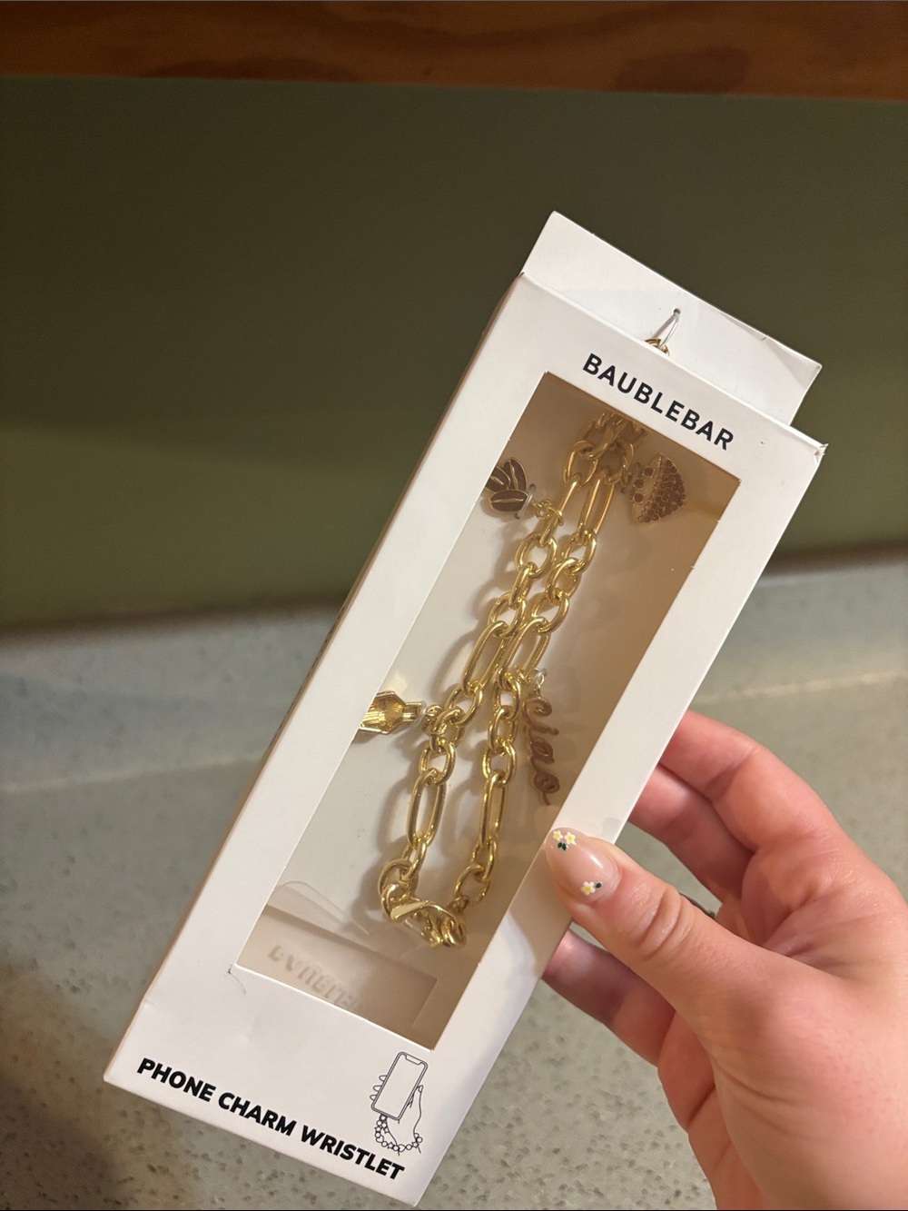BaubleBar Gold Charm Chain Wristlet- Espresso Martini